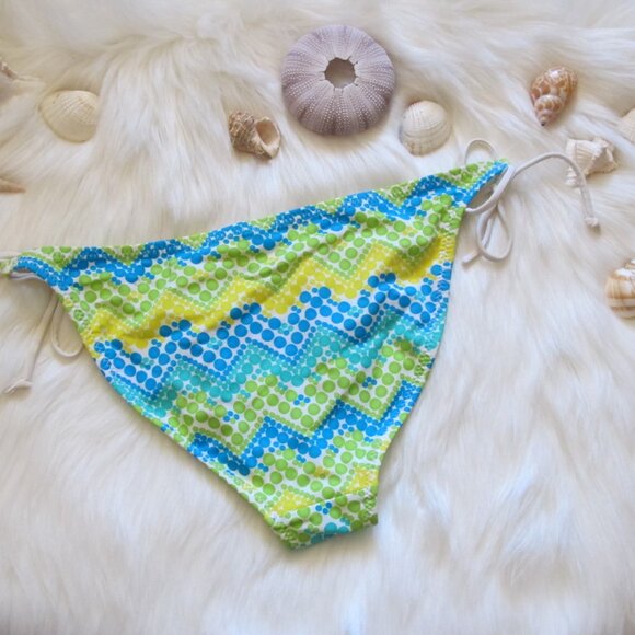 3/$15 Dotted Chevron Blue Green Yellow Bikini - Picture 3 of 6